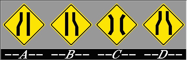 这些标志中哪个警告道路从右侧变窄？